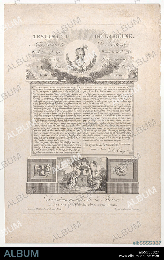 ANON. The testament and last words of Marie Antoinette, 1793-1819.