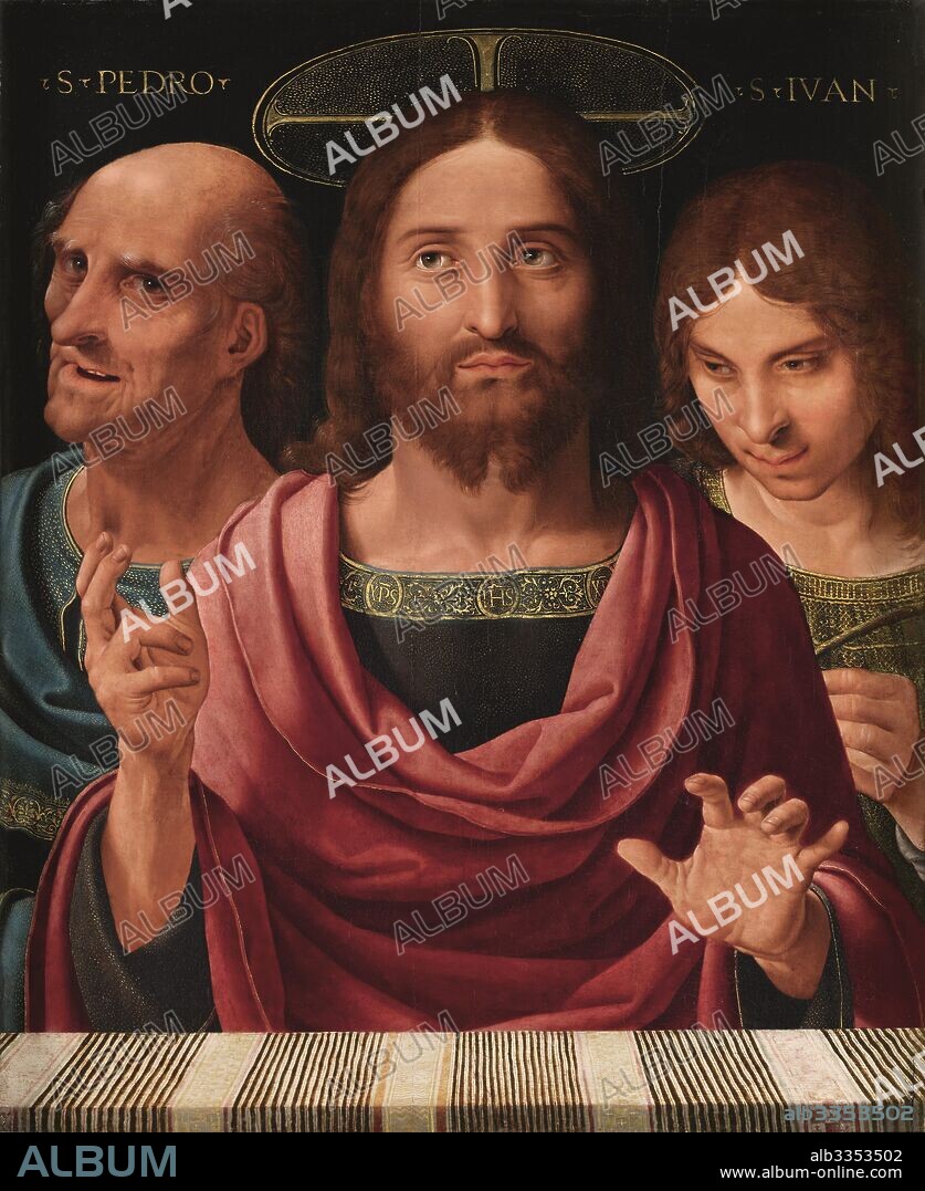FERNANDO YAÑEZ DE LA ALMEDINA. Salvator Mundi between Saints Peter and John.