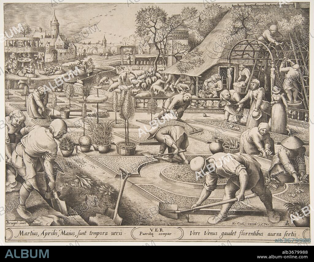Spring (Ver) from The Seasons. Artist: Pieter van der Heyden (Netherlandish, ca. 1525-1569); After Pieter Bruegel the Elder (Netherlandish, Breda (?) ca. 1525-1569 Brussels). Dimensions: sheet: 9 x 11 7/16 in. (22.8 x 29 cm). Publisher: Hieronymus Cock (Netherlandish, Antwerp ca. 1510-1570 Antwerp). Date: 1570.