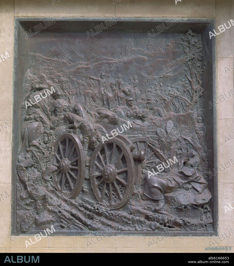 SUSINO. MONOLITO GUERRA DE AFRICA-DET-RELIEVE DE BRONCE-GRAL PRIM - FOTO AÑOS 90.