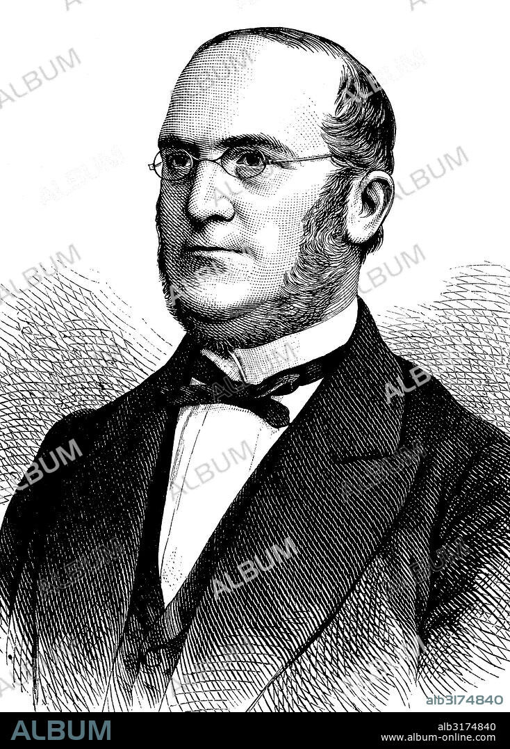 Adolph wilhelm hermann kolbe, 1818 - 1884, a german chemist, he converted carbon disulfide, in several steps, to acetic acid, and developed a theory of the existence of secondary and tertiary alcohols, historical engraving, about 1889.