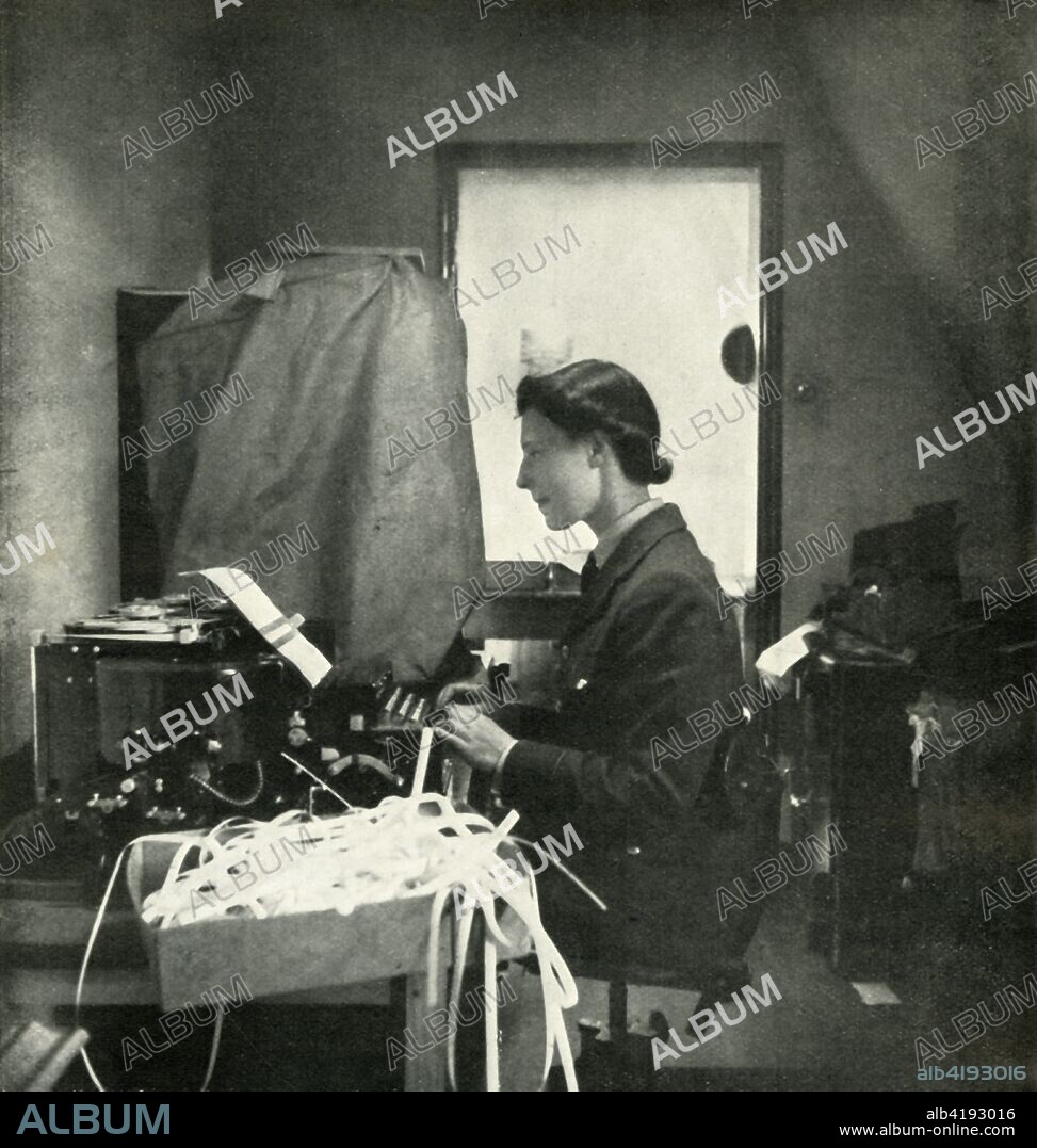 'Code and Cypher Officer', c1943. The Women's Auxiliary Air Force (WAAF), whose members were referred to as 'WAAFs', was the female auxiliary of the British Royal Air Force during World War II. Its members did not serve as aircrew, but although they did not participate in active combat, they were exposed to the same dangers as any on the home front working at military installations. Among their duties were: crewing of barrage balloons, catering, meteorology, radar, aircraft maintenance, transport, communications duties including wireless telephonic and telegraphic operation. At its peak strength, in 1943, the number of WAAFs (members of the force) exceeded 180,000, with over 2,000 women enlisting per week. From "Wings On Her Shoulders", by Katharine Bentley Beauman, Late Fight Officer W.A.A.F. [Hutchinson & Co Ltd, London, New York, Melbourne, c1943].