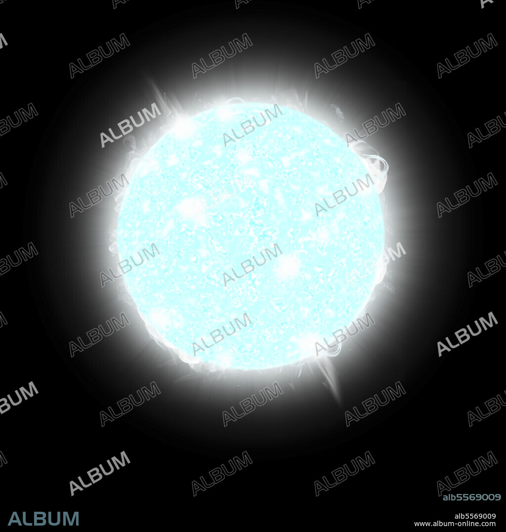 An artist's depiction of a blue dwarf star. Blue Dwarf stars are the hypothetical stage between a red dwarf and a white dwarf. The universe is not old enough for the creation of theoretical blue dwarfs. Their existence is predicted based on theoretical models.