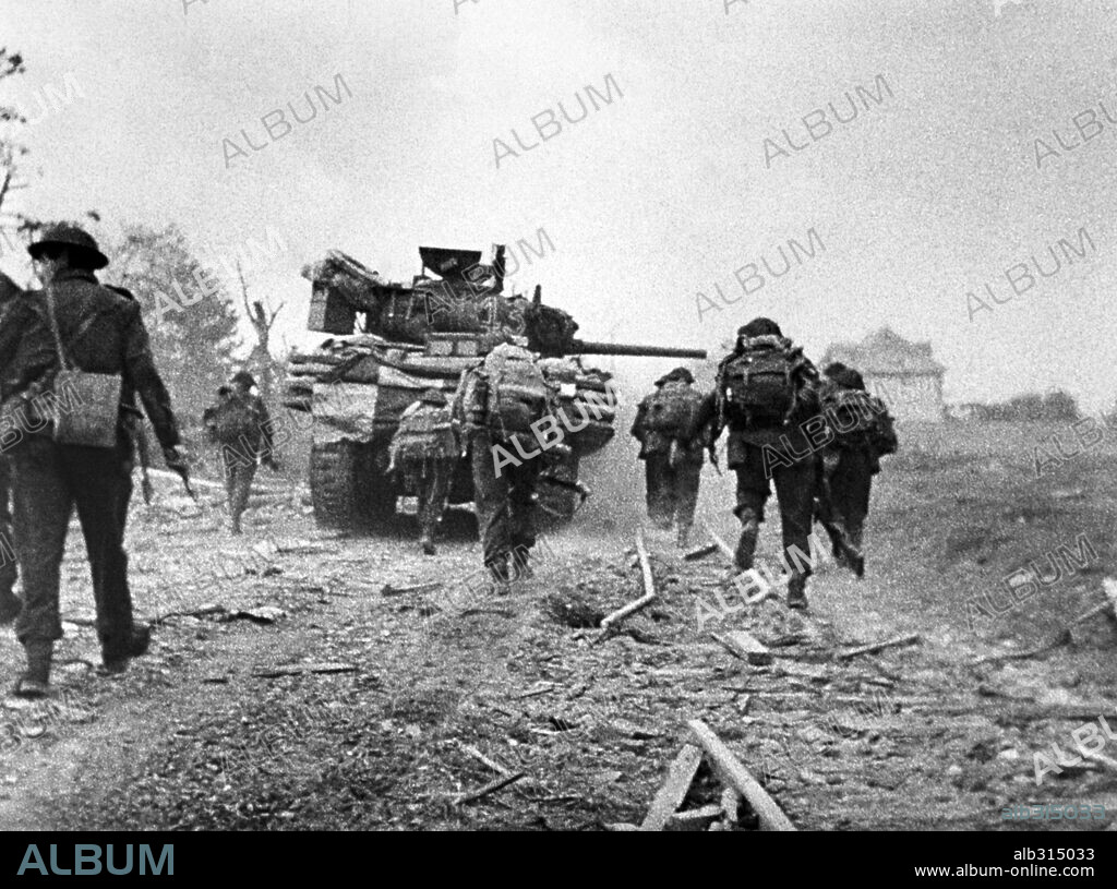Sherman DD amphibious tank at Ouistreham, on the D-Day at Normandy. 6/6/44.
