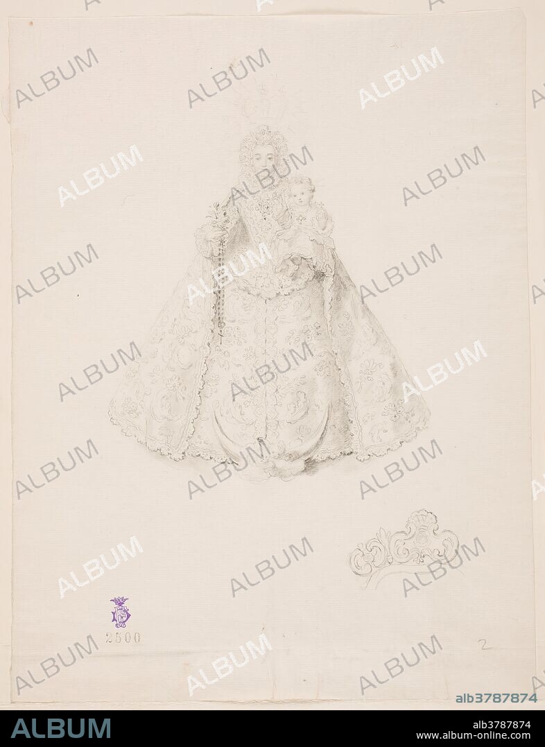 ANÓNIMO. Anónimo / 'La Virgen del Rosario'. Siglo XVIII. Lápiz negro sobre papel verjurado, 272 x 209 mm.