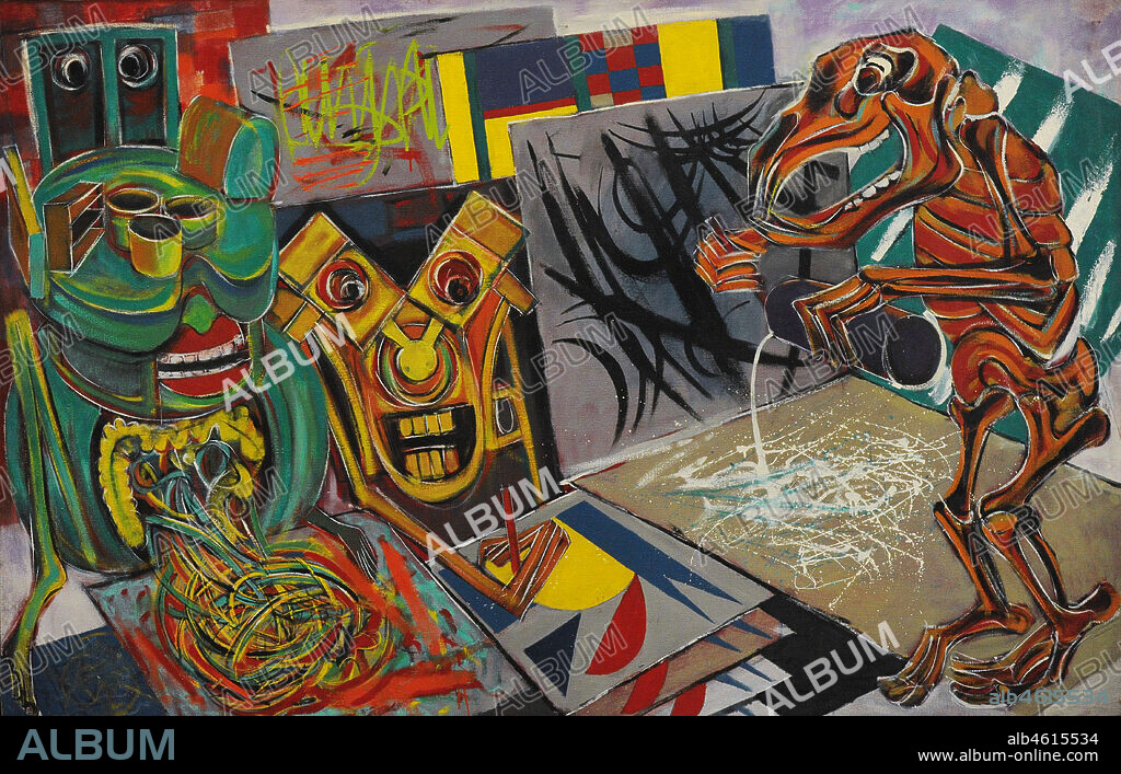 ERRO. Erró (Gudmundur Gudmundsson) (b. 1932). Icelandic painter. The School New-Par-Yorkis, 1959. Oil on canvas, 130 x 200 cm. Collection of the artist.