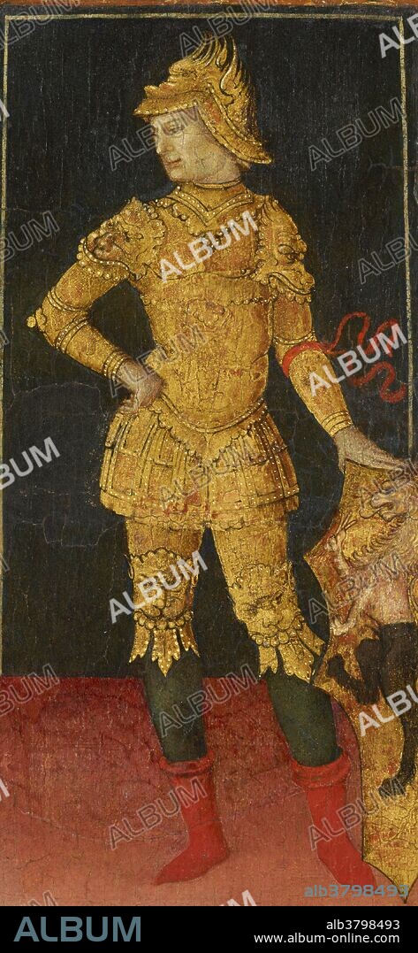 A portrait of the Trojan Prince Paris, from a side panel to the "Story of Oenone and Paris" (c.1460s) by Francesco di Giorgio Martini (Italian, 1439-1501). Paris, the son of Priam, king of Troy, appears in a number of Greek legends. Probably the best-known was his elopement with Helen, queen of Sparta, this being one of the immediate causes of the Trojan War. Later in the war, he fatally wounds Achilles in the heel with an arrow, as foretold by Achilles's mother, Thetis.