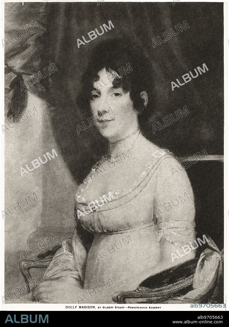 Dolley Madison, wife of U.S. President James Madison, from 1804 Portrait by Gilbert Stuart.