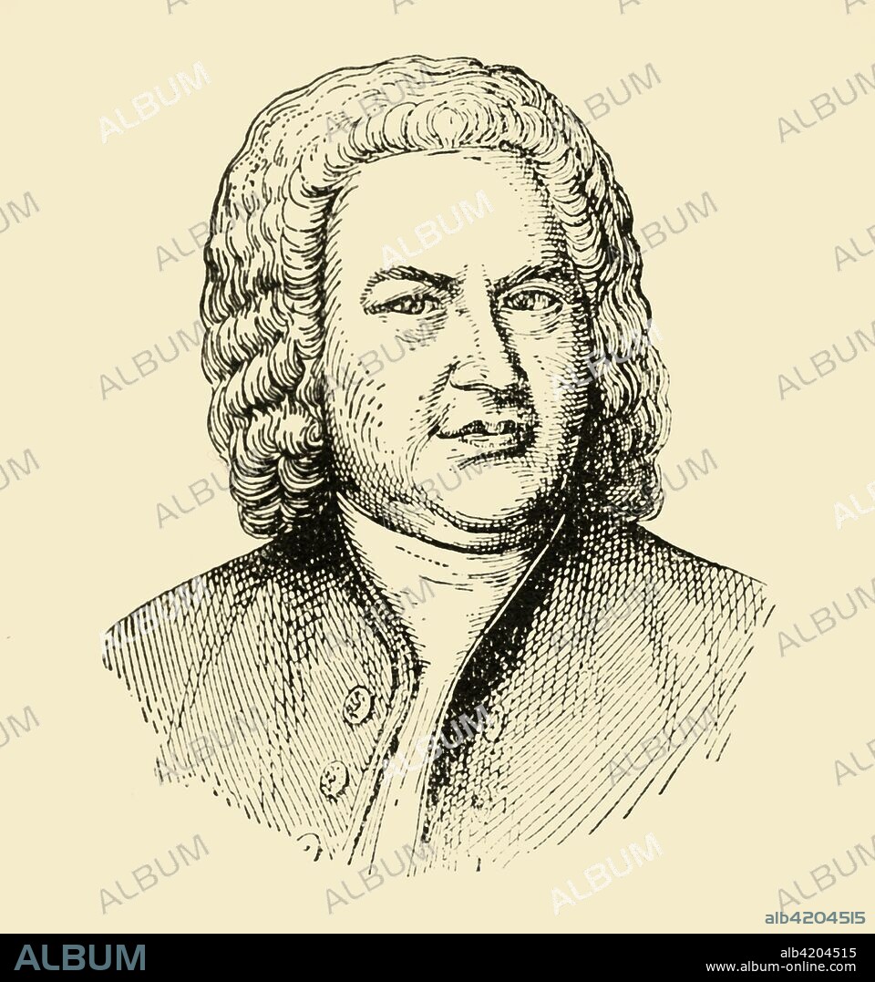 'Johann Sebastian Bach', (1933). Portrait of German composer and organist Johann Sebastian Bach (1685-1750), one of the greatest composers in the history of western music, particularly in terms of his compositions for the organ. From "Gestalten Der Weltgeschichte", a book of cigarette-card portrait miniatures of figures in world history from the last four hundred years. [Germany, 1933].