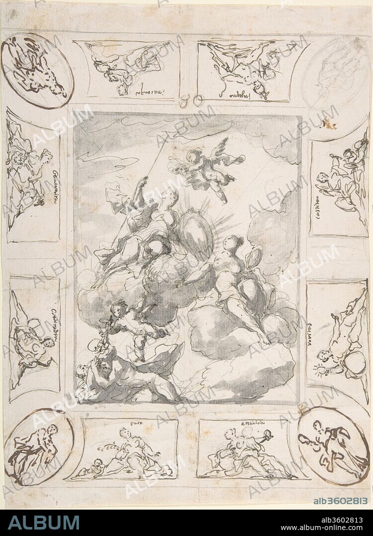 The Triumph of Courage and Wisdom. Artist: Johann Michael Rottmayr (Austrian, Laufen, 1654-1730, Vienna). Dimensions: 11-3/8 x 8-3/8 in.  (28.9 x 21.3 cm). Date: late 17th-early 18th century.