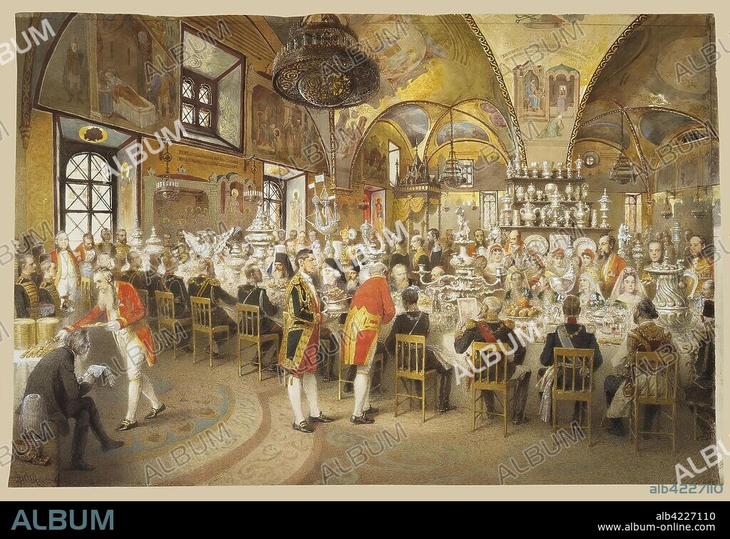 MIHALY VON ZICHY. 'Ceremonial Dinner in the Palace of the Facets of the Moscow Kremlin on 15 May 1883'. Russia, 1883. Dimensions: 52,0x77,0 cm.