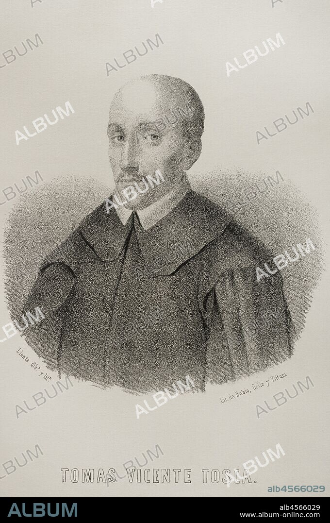Tomas Vicente Tosca y Masco (1651-1723). Spanish architect, mathematician, theologian and philosopher. Portrait. Illustration by Llanta. Lithography. Cronica General de Espa–a, Historia Ilustrada y Descriptiva de sus Provincias. Aragon, 1866.