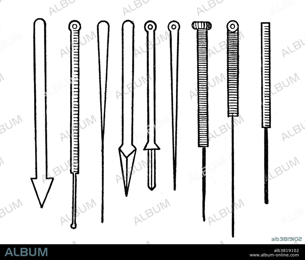 In ancient times nine varying types of needles were used in China for acupuncture. Nine types of needles are described in Lingshu (Miraculous Pivot); filiform needle, shear needle, round-pointed needle, spoon needle, lance needle, round-sharp needle, stiletto needle, long needle and big needle. Not all of them were needles; some were in the form of small lances, others had a ball point or a triple cutting edge. The latter were also used for opening tumors or letting blood. Acupuncture needles are typically made of stainless steel, making them flexible and preventing them from rusting or breaking. Acupuncture is a form of alternative medicine in which thin needles are inserted into the body. It is a key component of traditional Chinese medicine (TCM). TCM theory and practice are not based upon scientific knowledge, and acupuncture is a pseudoscience. Acupuncture is believed to have originated around 100 BC in China, around the time The Yellow Emperor's Classic of Internal Medicine (Huangdi Neijing) was published, though some experts suggest it could have been practiced earlier.