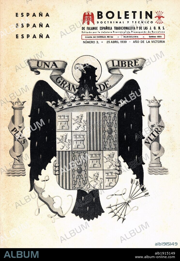 Boletin doctrinal de Falange Española Tradicionalista y de las J.O.N.S., escudo de España.