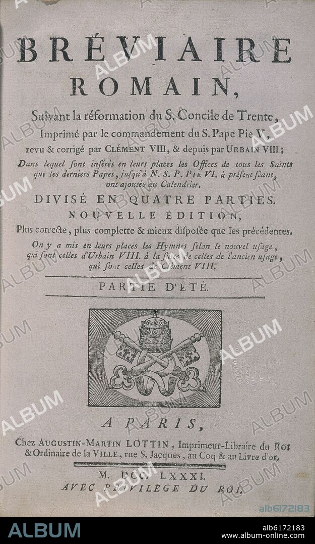 BREVIARE ROMAIN - BREVIARIO ROMANO TRAS LA REFORMA DEL CONCILIO TRENTO - 1781.