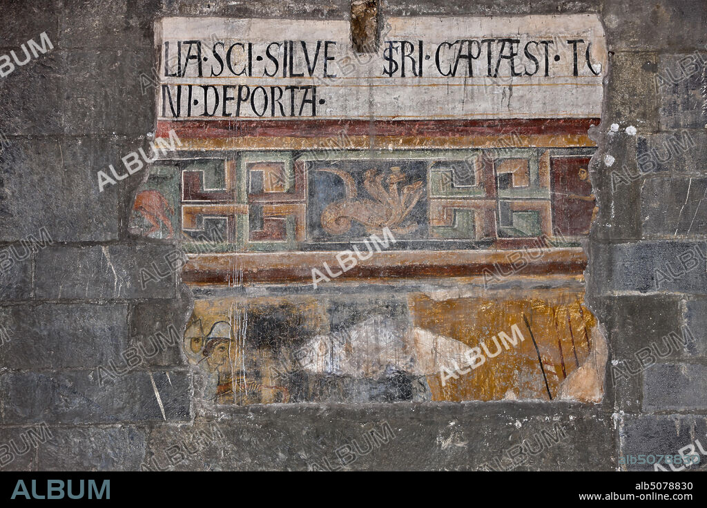 Genoa, Duomo (St. Lawrence Cathedral), inside, the Southern aisle, the Southern wall: "The Conquest of the Cities of Minorca, Almeria and Tortosa", about 1150, by unknown Genoa painter.