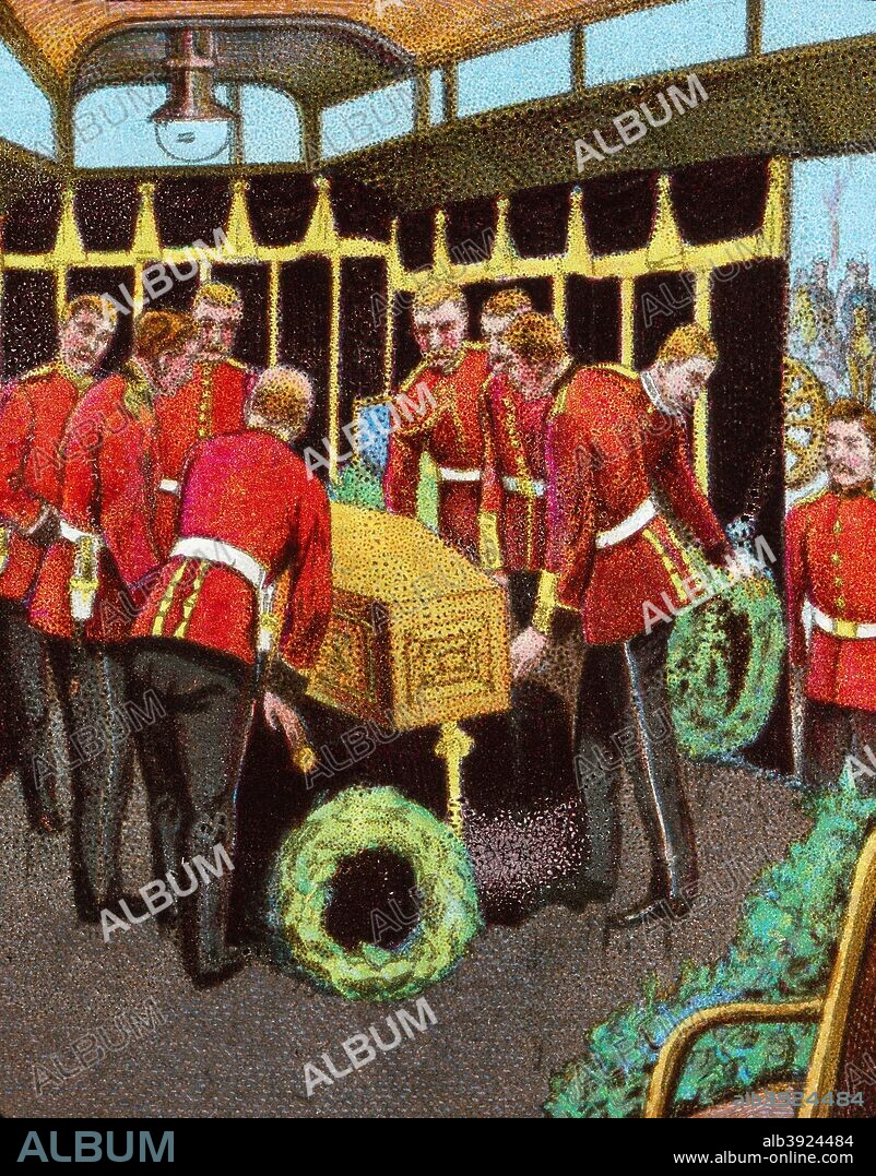 'Queen Victoria's Coffin aboard the Royal Train on its journey to her funeral from Gosport Station', 1901 (c1902).