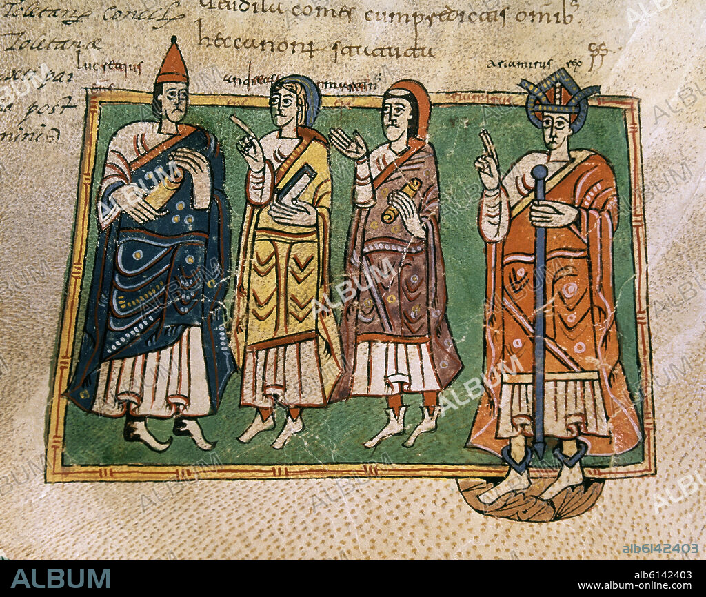DETALLE DEL CODICE ALBENDENSE MOZARABE - CONCILIO DE BRAGA EN EL 561-F 209 V - EL OBISPO HIDACIO ESCRIBE UNA CRONICA.