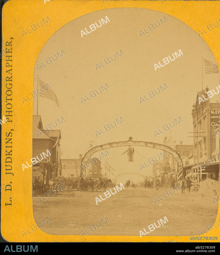 Part of Main Street during celebration, Sept. 5, 1883. Bismarck, D.T., Judkins, L. D. (Lorenzo Dow) (1833-1890), 1883, North Dakota, Bismarck (N.D.).