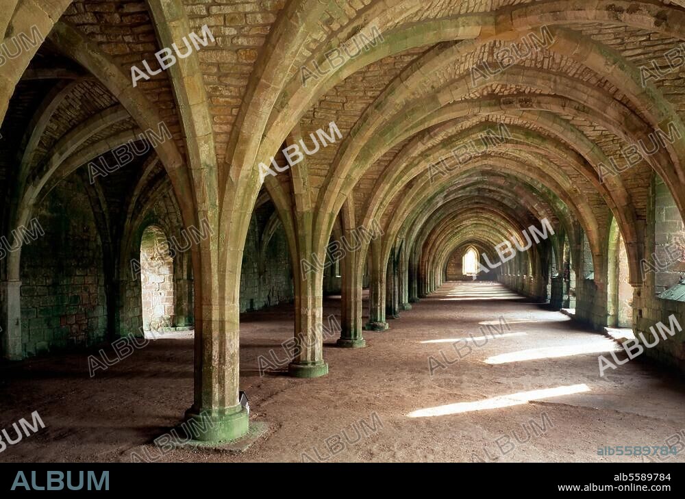 Studley Royal including the ruins of Fountains Abbey. (near York, North Yorkshire, England). The ruins of Fountains Abbey: the cellarium. Photo by Florian Monheim.