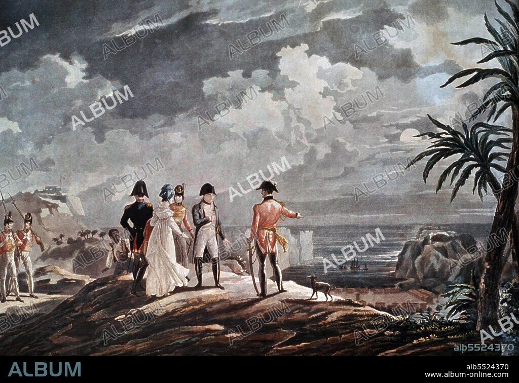 NAPOLEON I BONAPARTE. EMPERADOR FRANCES. 1769-1815. " NAPOLEON EN LA ISLA DE SANTA ELENA " , ACUARELA.