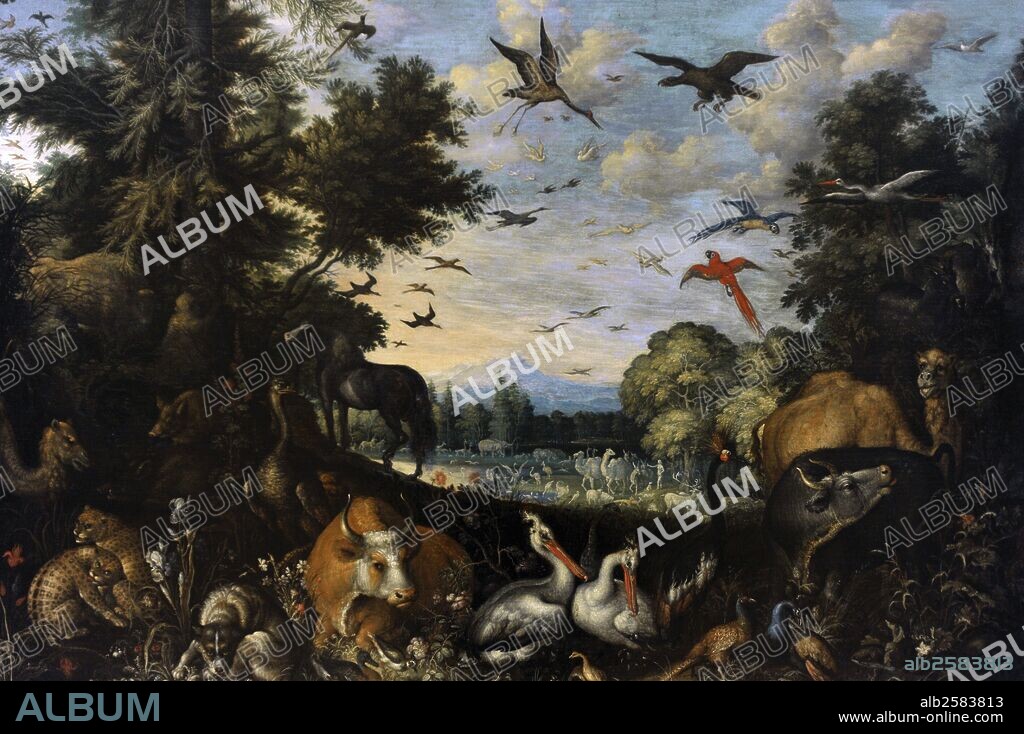 ARTE BARROCO. PAISES BAJOS. ROELANT SAVERY (1576-1639). Pintor barroco neerlandés. Edad de Oro pintura neerlandesa. "EL JARDIN DEL EDEN". 1618. Galería Nacional de Praga (Sternberg Palace). República Checa.