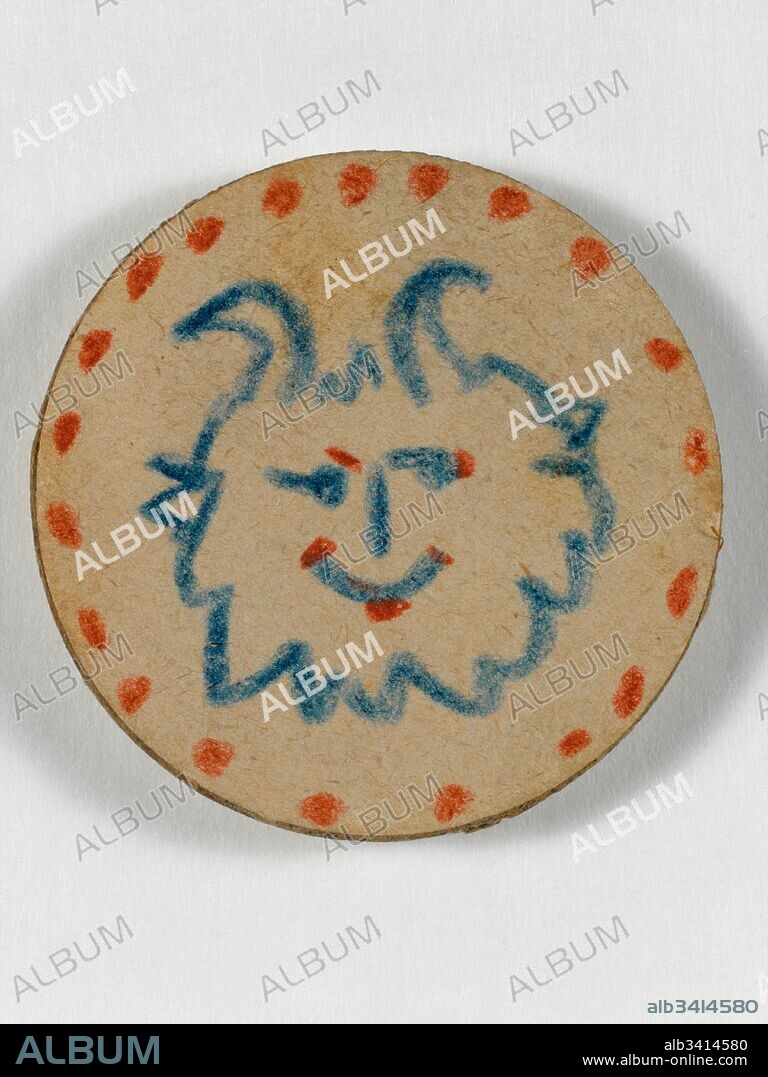 Pablo Picasso / "Pequeña cabeza de fauno", 1960, Dibujo (lápiz de color azul y rojo sobre cartón), 4 cm.