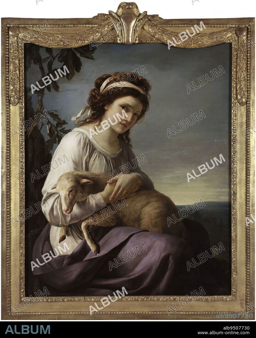 Portrait of a young woman holding a lamb, Vallain, Jeanne-Louise dite Nanine, Painter, In 1788, 18th century, Musée Cognacq-Jay, Level 2, Room 9, Painting, Painting, Height: 99 cm, Width: 80.6 cm.