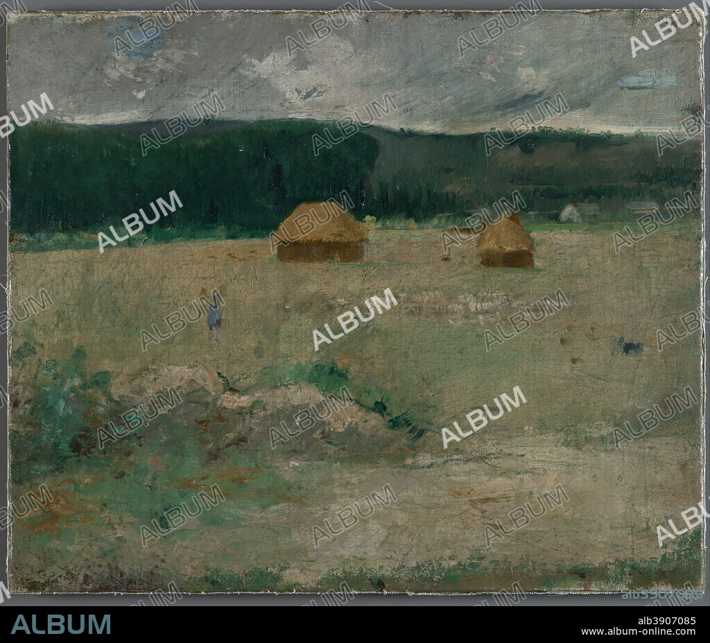 THEODORE WENDEL. Giverny Farm. Date/Period: Ca. 1886. Painting. Oil on canvas mounted on woodboard. Height: 38 cm (14.9 in); Width: 45.5 cm (17.9 in).