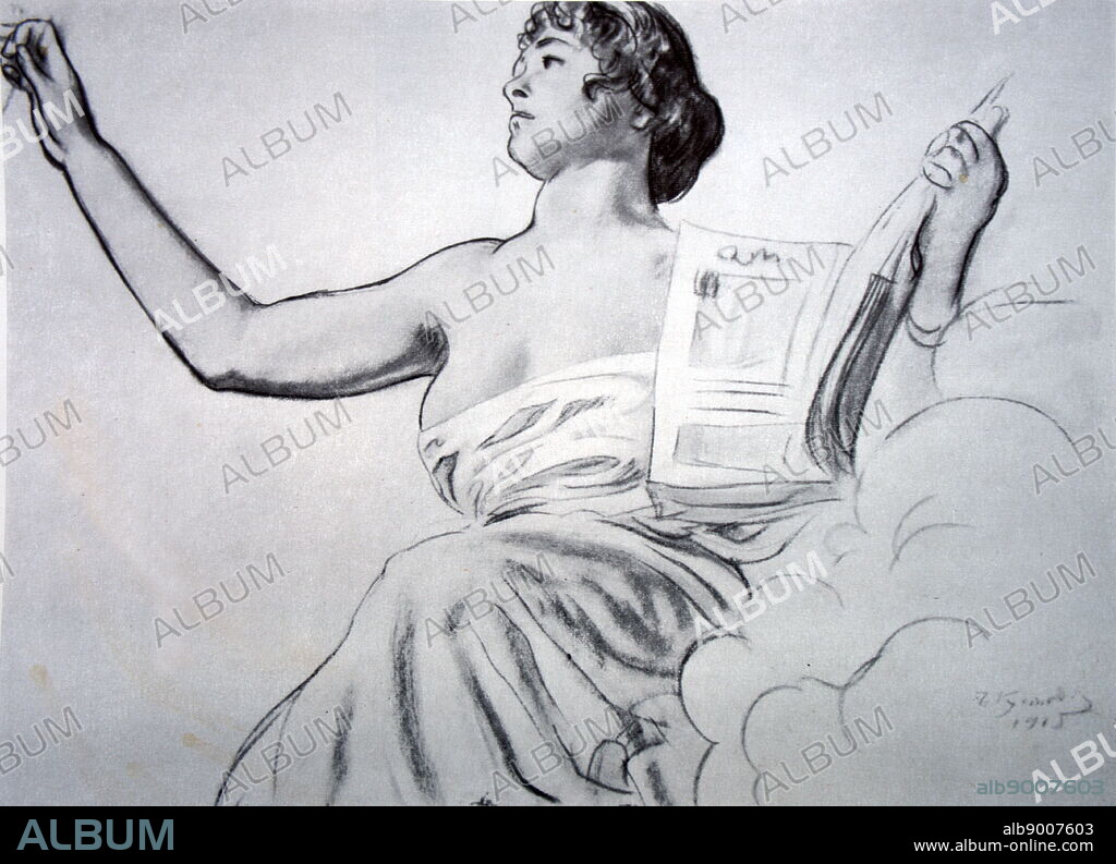 Model with a book. 1915. By Boris Kustodiev.