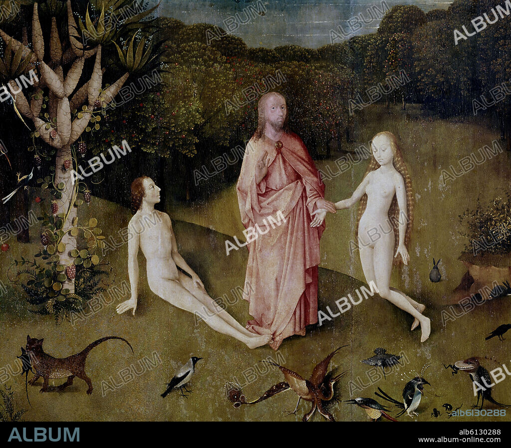 JHERONIMUS VAN AKEN-EL BOSCO-J. BOSCH. JARDIN DE LAS DELICIAS - DETALLE DE LA CREACION DE ADAN Y EVA - PANEL IZQUIERDO - 1503/4 - PINTURA FLAMENCA.