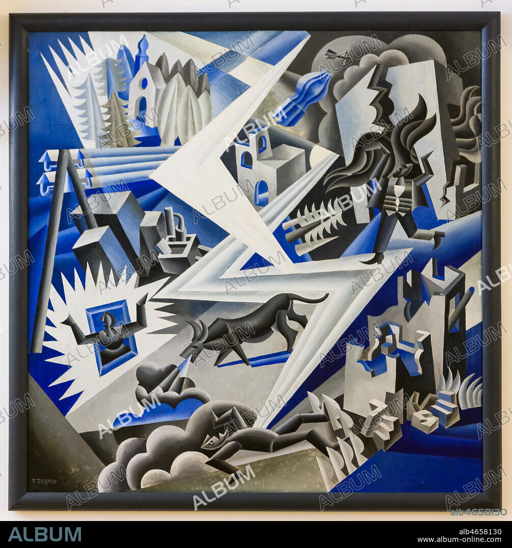 Rovereto, Casa Depero: "Fulmine compositore", di Fortunato Depero, olio su tavola, 117x115 cm, 1926.. Rovereto, Casa Depero: "Fulmine compositore", by Fortunato Depero, oil painting, 117x115 cm, 1926.