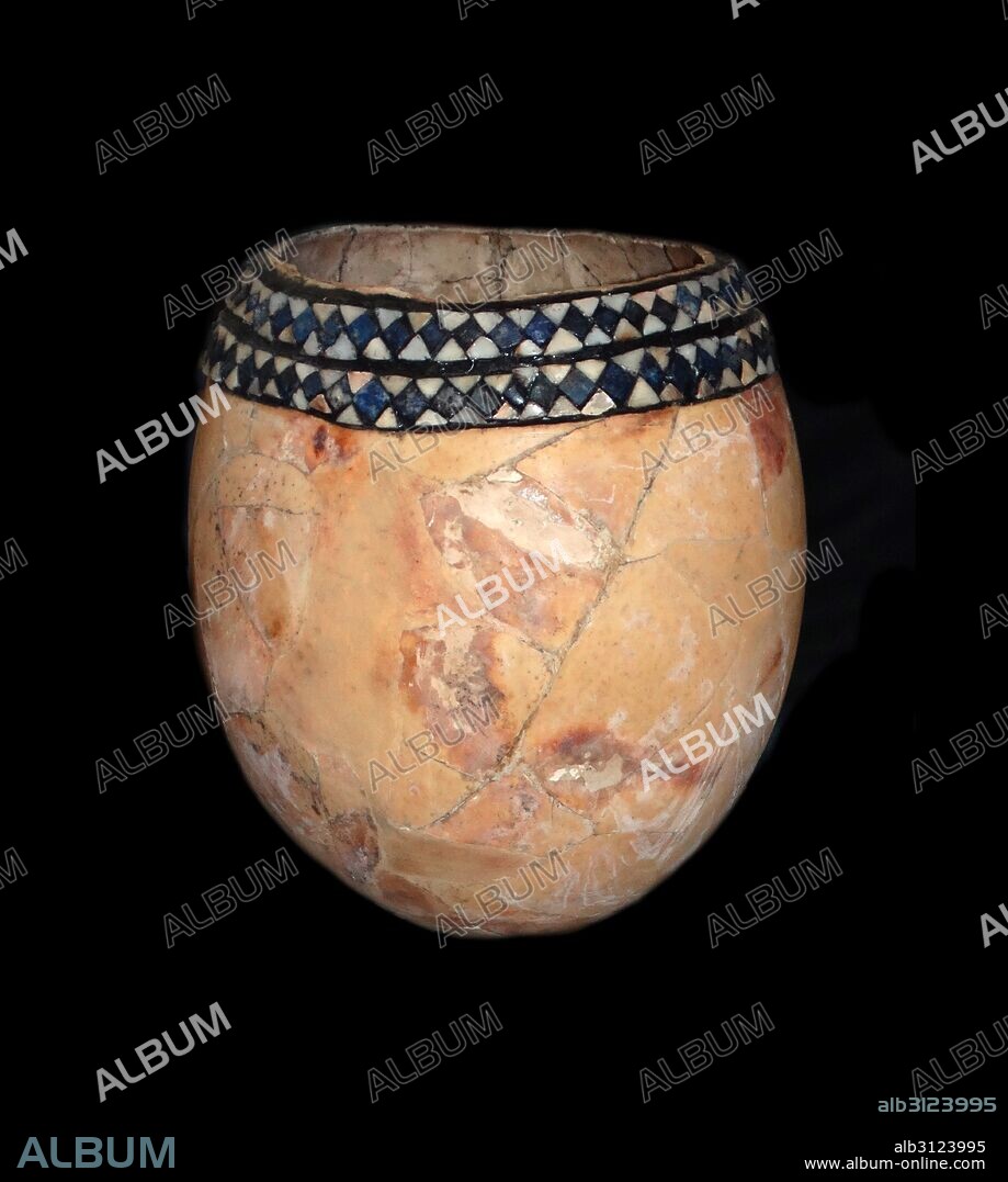 Decorated ostrich eggshell from the Ur cemetery. Dated 2600 BC.