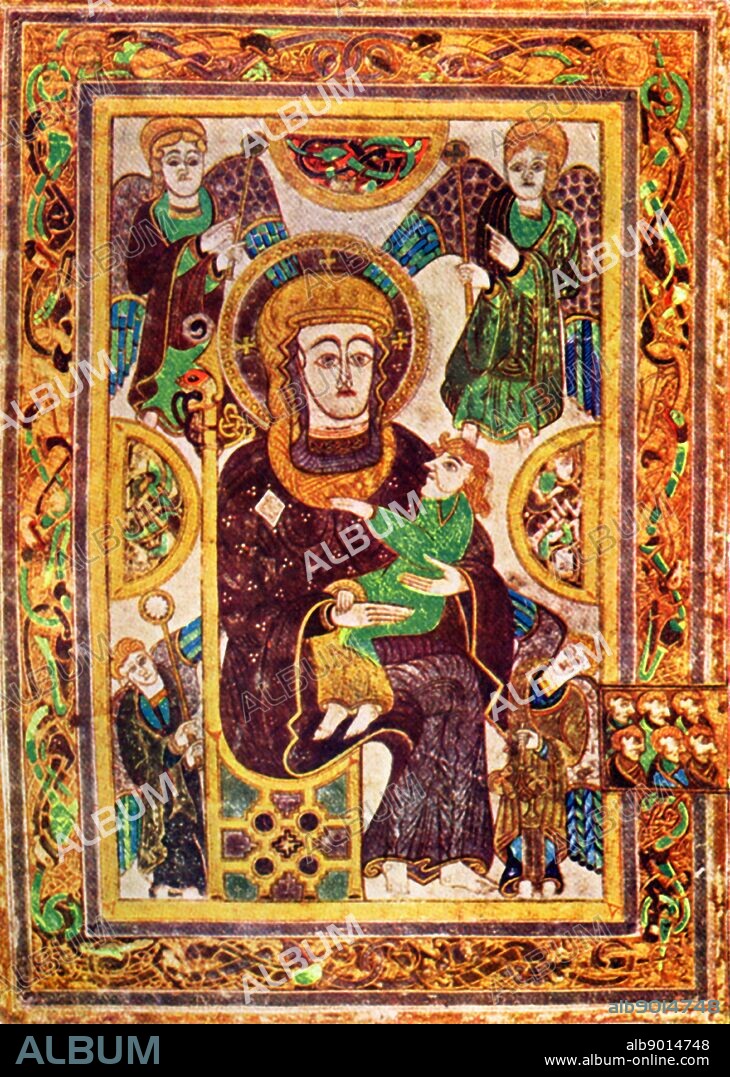 The Book of Kells, sometimes known as the Book of Columba),is an illuminated manuscript Gospel book in Latin, containing the four Gospels of the New Testament together with various prefatory texts and tables. It was created by Celtic monks ca. 800 or slightly earlier Folio 7v contains an image of the Virgin and Child. This is the oldest extant image of the Virgin Mary in a Western manuscript.
