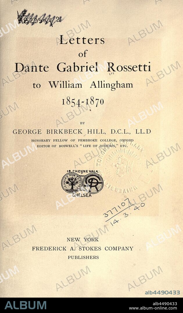 Letters of Dante Gabriel Rossetti to William Allingham, 1854-1870 : Rossetti, Dante Gabriel, 1828-1882.