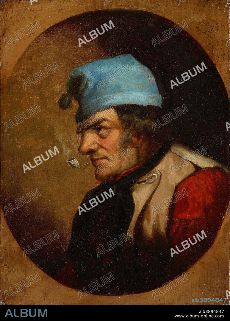 CORNELIUS KRIEGHOFF. Habitant with Blue Tuque and Pipe. Date/Period: 1850/1860. Painting. Oil on canvas. Width: 25.2 cm. Height: 30.8 cm (overall).