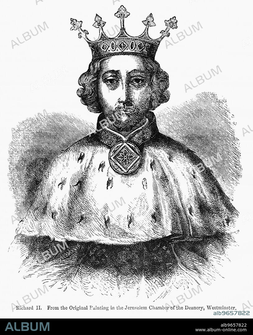 Richard II, King of England 1377-99, From the Original Painting in the Jerusalem Chamber of the Deanery, Westminster, Illustration from John Cassell's Illustrated History of England, Vol. I from the earliest period to the reign of Edward the Fourth, Cassell, Petter and Galpin, 1857.