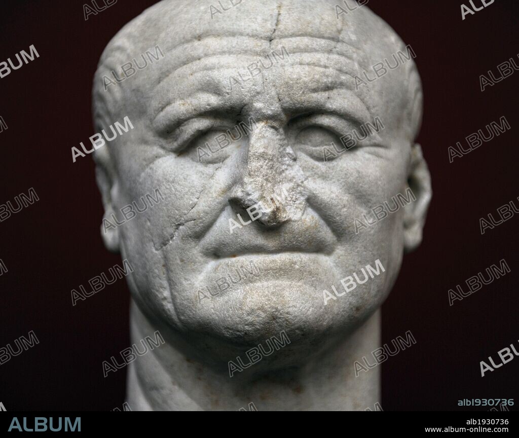Vespasian (Titus Flavius Vespasianus) (9-79). Roman Emperor (69-79). Founder of the Flavian dynasty. Bust. Marble. 70 A.C. From Naples. Carlsberg Glyptotek Museum. Copenhagen. Denmark.