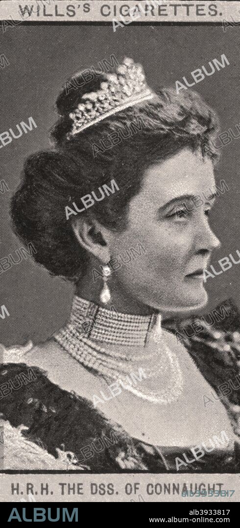 The Duchess of Connaught, 1908. Princess Louise Margaret of Prussia (1860-1917) became Duchess of Connaught and Strathearn when she married Queen Victoria's son, Prince Arthur, Duke of Connaught. Illustratoni from 'Portraits of European Royalty', published by Wills's Cigarette Cards, Bristol & London.