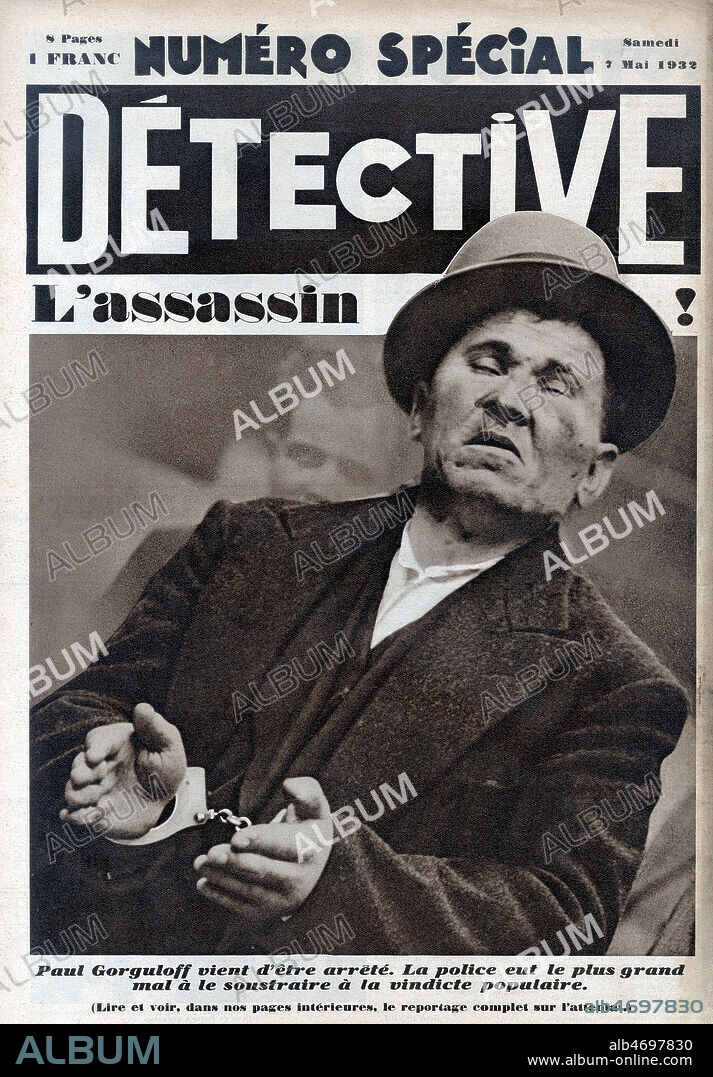 Paul GORGULOFF, l'assassin du president Paul DOUMER (1857-1932) vient d'etre arrete. Photographie anonyme pour Detective du 7 mai 1932. Credit : Collection Kharbine-Tapabor.