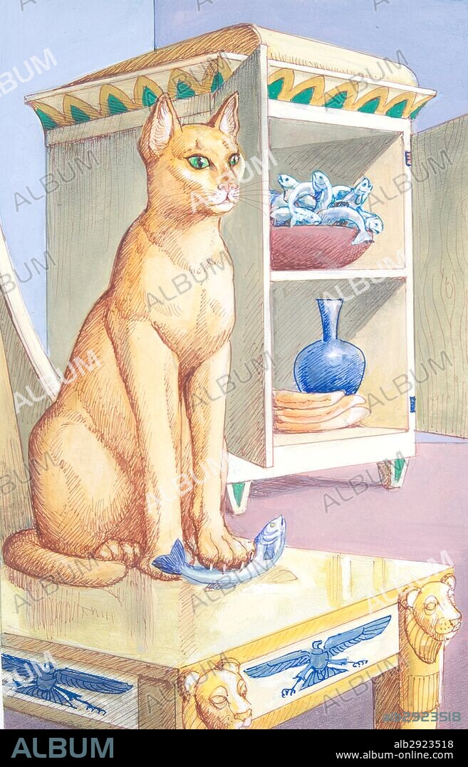Ancient Egypt. Illustration Egyptian civilization. Bastet was a goddess in ancient Egyptian religion, worshipped as early as the Second Dynasty. As Bast, she was the goddess of warfare before the unification of the cultures of ancient Egypt. Her name is also Baast, Ubasti, and Baset.