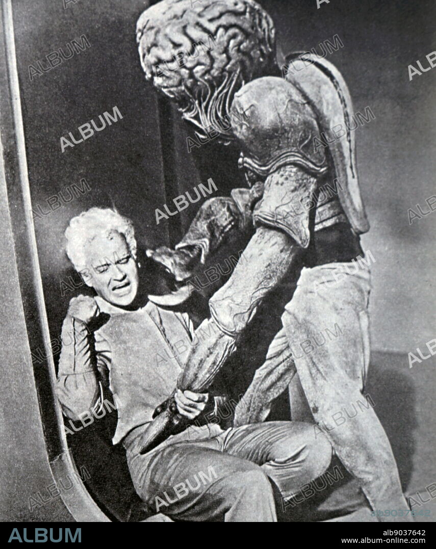 Film still from 'This Island Earth' starring Faith Domergue, Rex Reason, Jeff Morrow, and Russell Johnson.