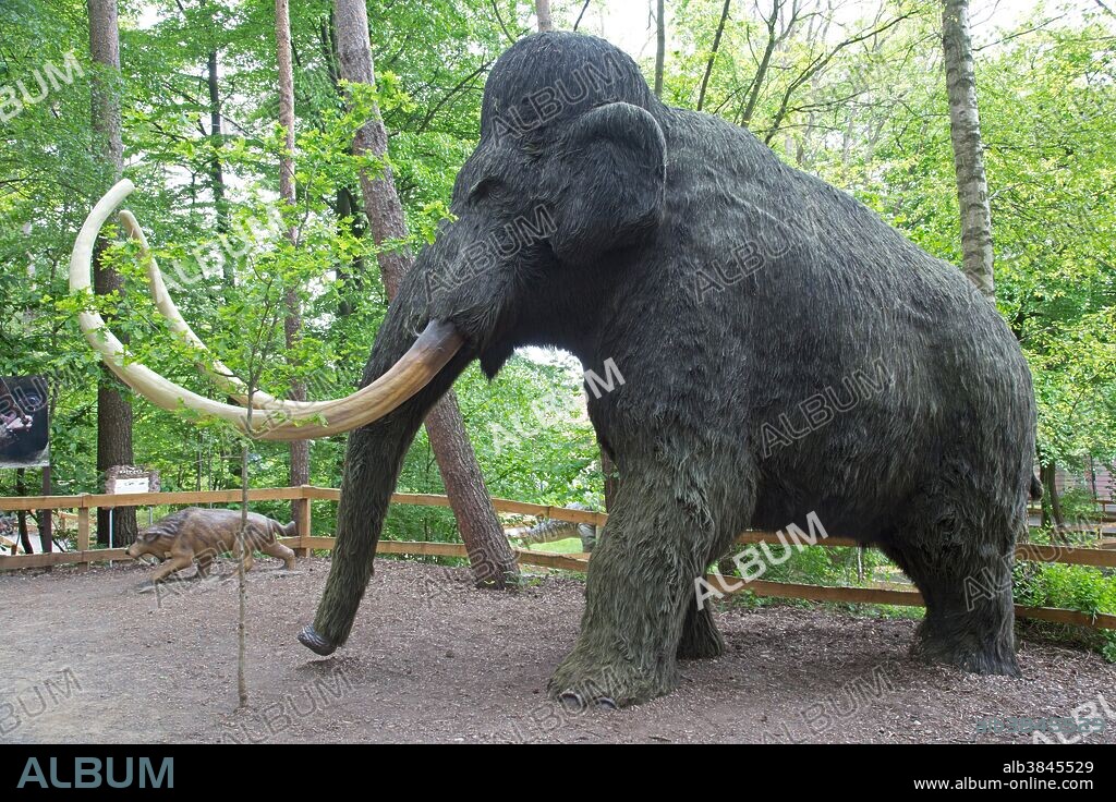 Woolly mammoth (Mammuthus primigenius) replica in Dinosaurier Park, Germany.
