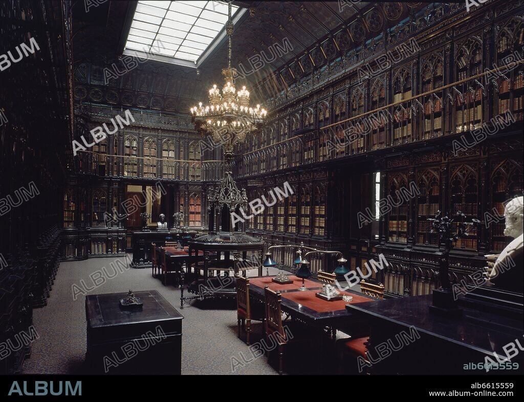 EMILIO RODRíGUEZ AYUSO. SALA DE LECTURA DE LA BIBLIOTECA DEL SENADO CONSTRUIDA EN 1882 EN HIERRO FORJADO EN ESTILO NEOGOTICO INGLES.