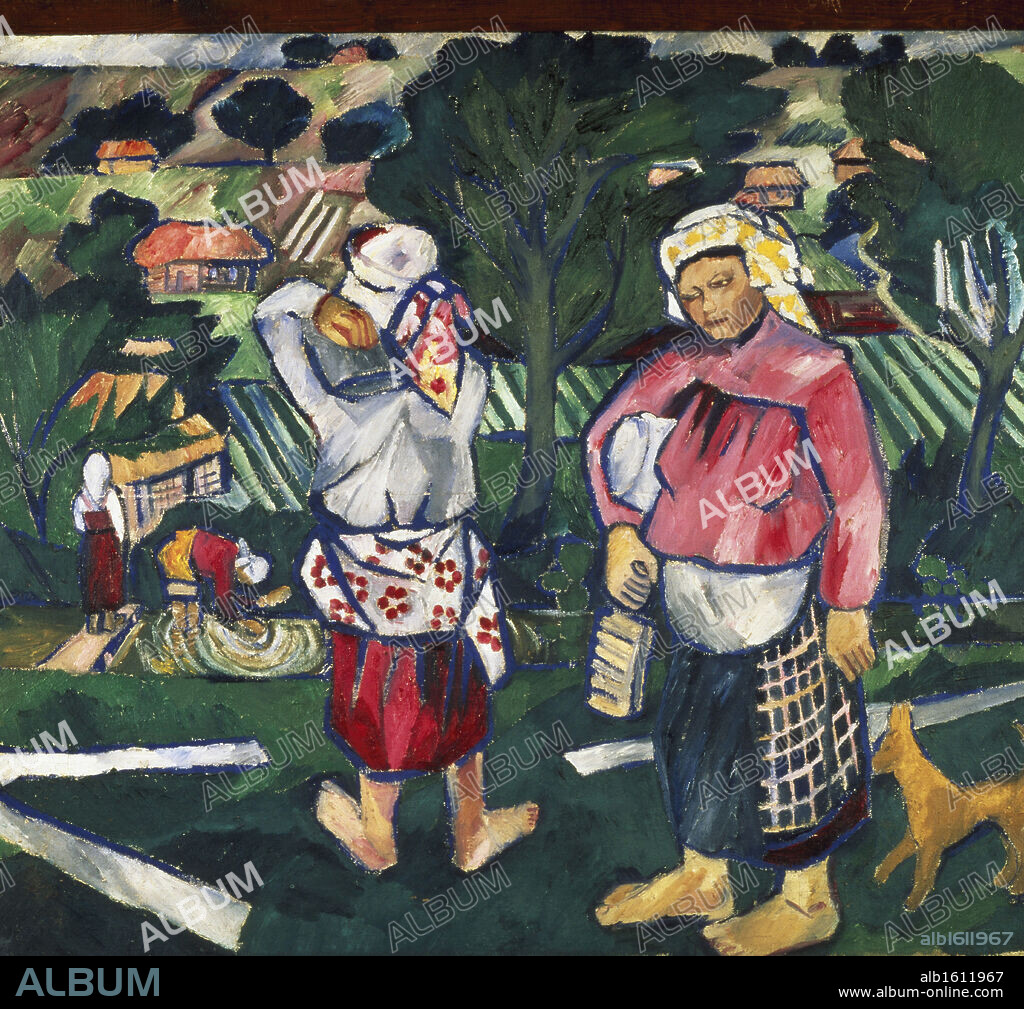 NATALIJA SERGEEVNA GONCAROVA. The Production of the Canvas by Natalia Goncharova, 1881-1962, Russia, Moscow, Tretyakov Gallery.