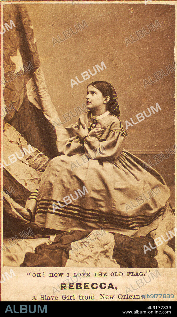 CHARLES PAXSON. Oh, How I Love The Old Flag. Rebecca, A Slave Girl from New Orleans, 1864. Additional title: Propaganda portrait of Rebecca, A Slave Girl from New Orleans, seated, and gazing at the United States flag.