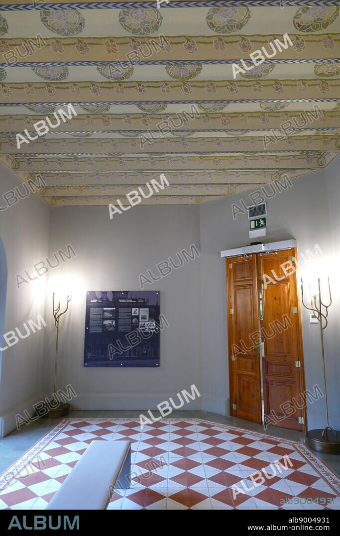 Interior detail from the Casa de les Punxes, designed by the modernist architect Josep Puig i Cadafalch. Built in the Barcelona Eixample area In 1905. Bartomeu Terradas Brutau commissioned Josep Puig i Cadafalch to design a house for each of his three sisters, Angela, Josefa and Rosa. The result was a building reminiscent of old medieval castles.