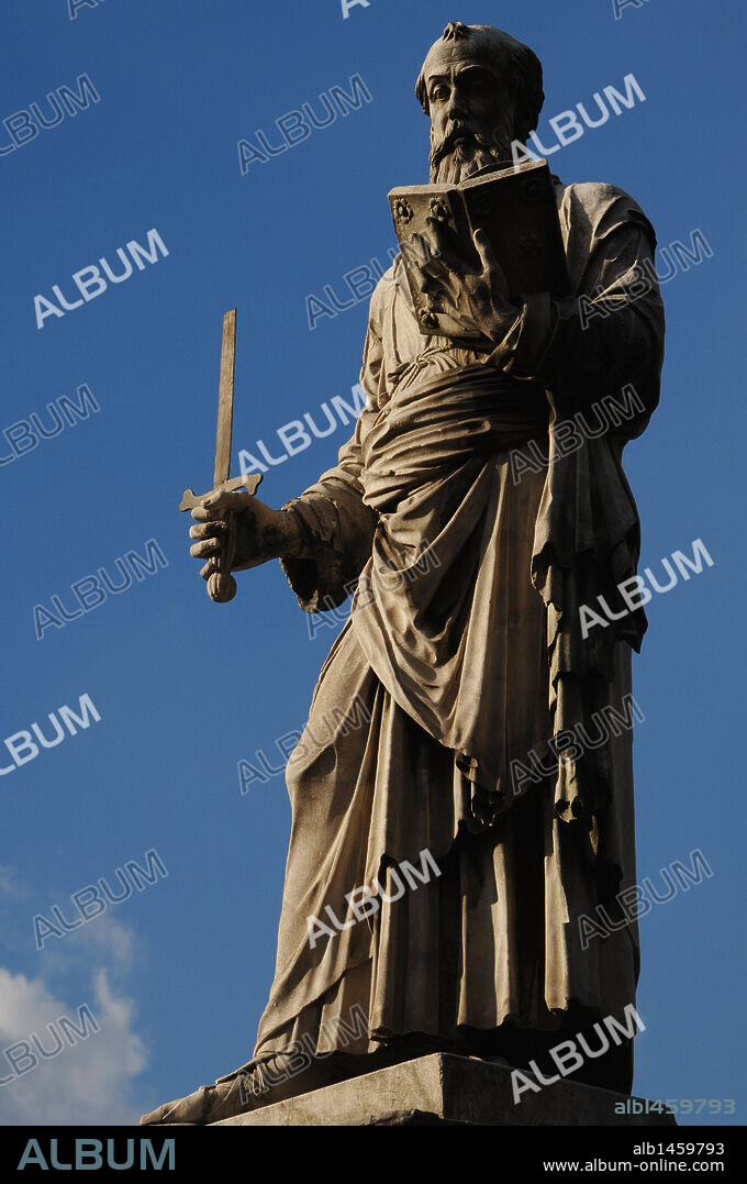 Italy. Rome. Saint Angelo Bridge. Statue of Saint Paul the Apostle (5-67 AD), 1464, by Paolo Romano (ca.1445-1470). Marble.