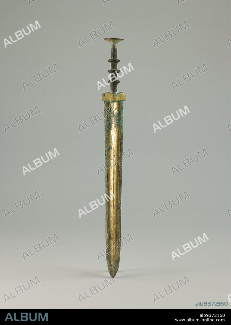 Short Sword (duan jian), Chinese, Eastern Zhou dynasty, 770221 BC, Warring States period, 475221 BC, 4th3rd century BC, Bronze with gilding, Made in China, Asia, Arms & armor, metalwork, 14 1/4 x 1 1/2 x 1 1/8 in. (36.2 x 3.8 x 2.9 cm).