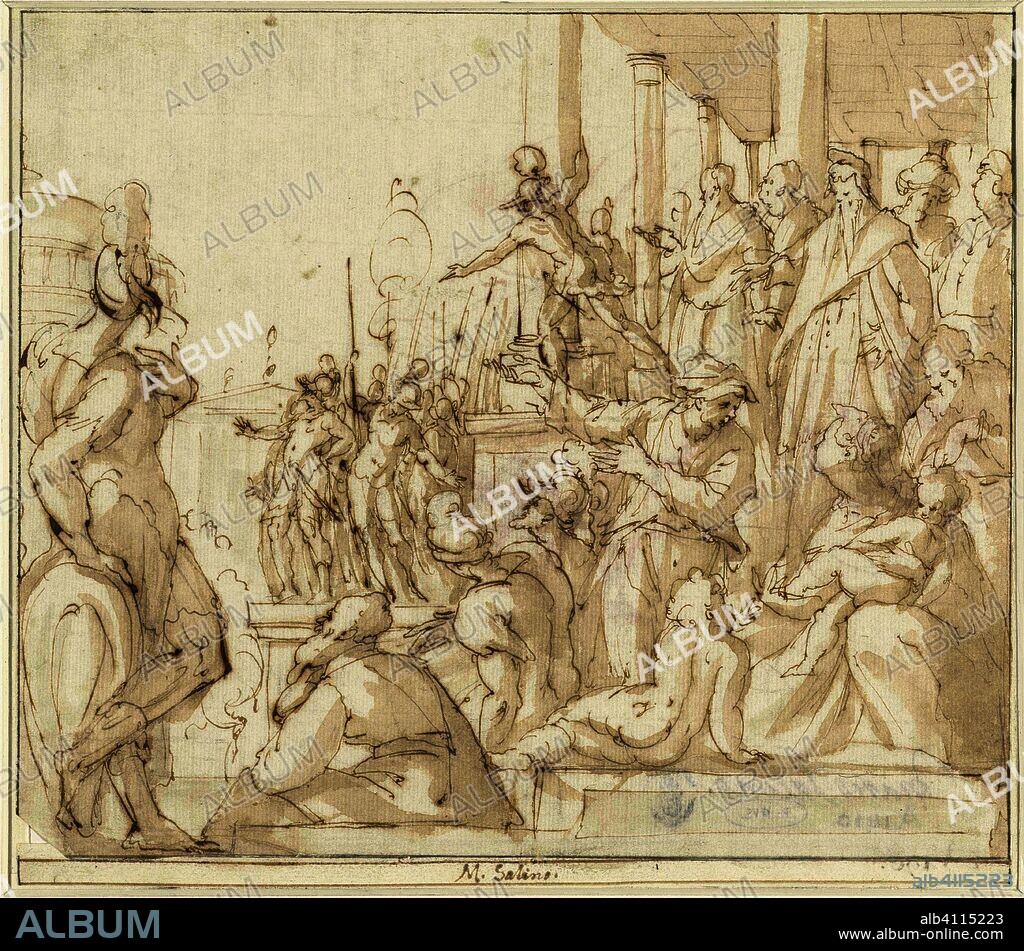 Alexander tames the horse Bucephalos. Draughtsman: Marco Pino (attributed to). Dating: 1530 - 1588. Measurements: h 202 mm × w 228 mm.